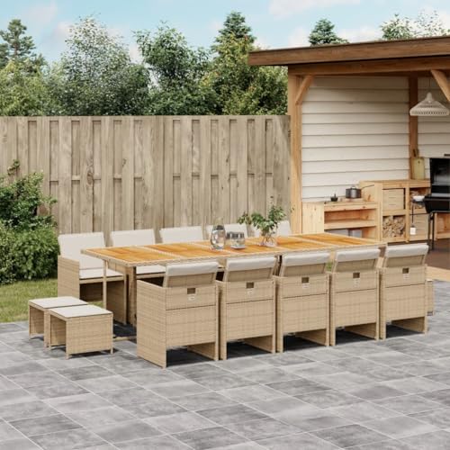Qnhdfrt Garten Essgruppe 15 teilig mit Tisch Stühlen Hockern und Kissen aus PE Rattan und Akazienholz Klappbar und Wetterfest für Terrasse Garten und Balkon Qnhdfrt Garten Essgruppe 15 teilig mit Tisch Stühlen Hockern und Kissen aus PE Rattan und Akazienholz Klappbar und Wetterfest für Terrasse Garten und Balkon von Qnhdfrt