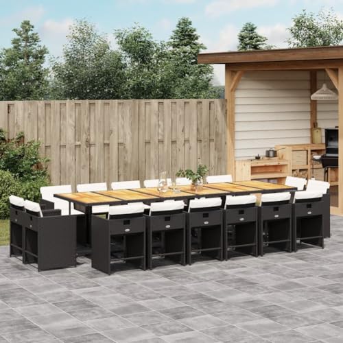 Qnhdfrt Garten Essgruppe 16 Stühle Set mit Kissen PE Rattan Klappstühle Akazienholz Tisch Outdoor Sitzgruppe für Terrasse Garten Balkon von Qnhdfrt