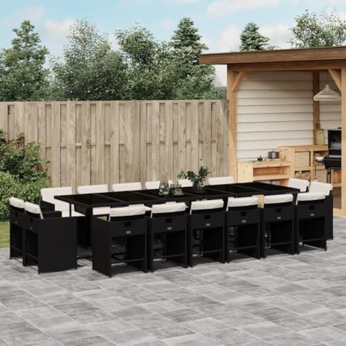 Qnhdfrt Garten Essgruppe 16 Stühle mit Kissen Schwarz PE Rattan Klappbar UV Beständig für Terrasse Balkon und Garten von Qnhdfrt