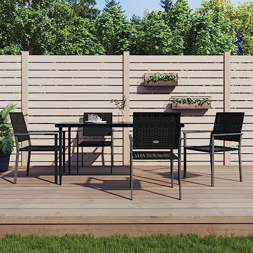 Qnhdfrt Garten Essgruppe 160 x 80 cm 4 Stühle PE Rattan Stahl Rahmen Outdoor Esstisch Set Schwarz Wetterfest für Terrasse Balkon Gartenbereich von Qnhdfrt