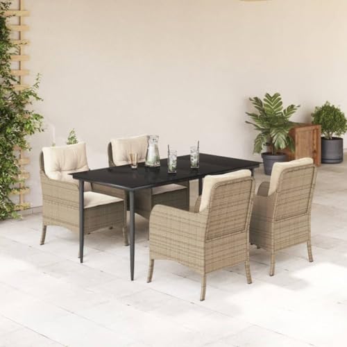 Qnhdfrt Garten Essgruppe 160 x 80 cm Poly Rattan Set mit Kissen Schwarz Beige für Terrasse Balkon Garten von Qnhdfrt