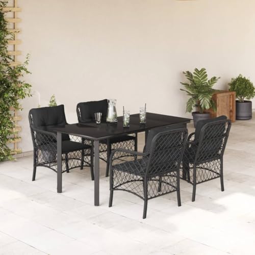 Qnhdfrt Garten Essgruppe 160 x 80 cm Schwarz PE Rattan Outdoor Esstisch mit 4 Stühlen und Kissen für Garten Balkon Terrasse Qnhdfrt Garten Essgruppe 160 x 80 cm Schwarz PE Rattan Outdoor Esstisch mit 4 Stühlen und Kissen für Garten Balkon Terrasse von Qnhdfrt