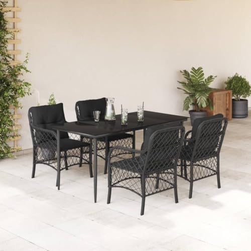 Qnhdfrt Garten Essgruppe 160 x 80 cm Schwarz PE Rattan Outdoor Esstisch und 4 Stühle mit Kissen für Terrasse Garten Balkon von Qnhdfrt