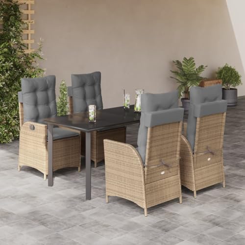 Qnhdfrt Garten Essgruppe 160 x 80 cm mit 4 verstellbaren Relaxsesseln PE Rattan Outdoor Set inklusive Kissen für Garten Terrasse Balkon von Qnhdfrt