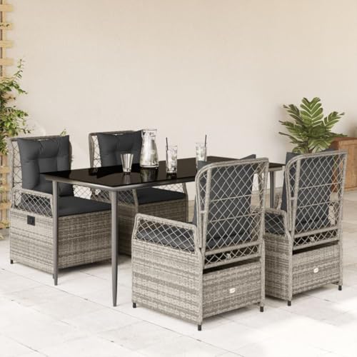 Qnhdfrt Garten Essgruppe 160x80 cm 5 teilig Grau PE Rattan mit Glas Tischplatte und verstellbaren Relaxsesseln für Terrasse Balkon Garten Qnhdfrt Garten Essgruppe 160x80 cm 5 teilig Grau PE Rattan mit Glas Tischplatte und verstellbaren Relaxsesseln für Terrasse Balkon Garten von Qnhdfrt