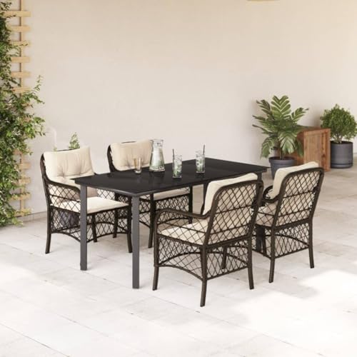 Qnhdfrt Garten Essgruppe 160x80 cm PE Rattan Set mit Glas Tischplatte und Polsterkissen für Terrasse Garten Balkon Qnhdfrt Garten Essgruppe 160x80 cm PE Rattan Set mit Glas Tischplatte und Polsterkissen für Terrasse Garten Balkon von Qnhdfrt