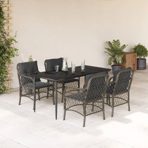 Qnhdfrt Garten Essgruppe 160x80 cm mit Kissen PE Rattan Outdoor Möbel Set Grau Schwarz für Terrasse Balkon und Garten von Qnhdfrt