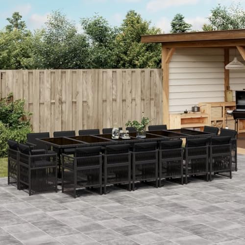 Qnhdfrt Garten Essgruppe 17 TLG Schwarz PE Rattan mit Glas Tischplatte und Polsterkissen für Terrasse Garten Balkon Qnhdfrt Garten Essgruppe 17 TLG Schwarz PE Rattan mit Glas Tischplatte und Polsterkissen für Terrasse Garten Balkon von Qnhdfrt