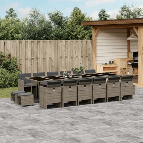 Qnhdfrt Garten Essgruppe 17 TLG. Set mit Kissen Grau PE Rattan Outdoor Sitzgruppe für Garten Balkon Terrasse Qnhdfrt Garten Essgruppe 17 TLG. Set mit Kissen Grau PE Rattan Outdoor Sitzgruppe für Garten Balkon Terrasse von Qnhdfrt