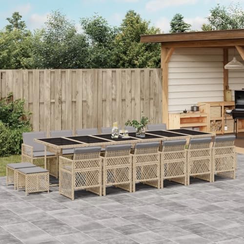 Qnhdfrt Garten Essgruppe 17 teilig Beige PE Rattan mit Glas Tischplatte und Kissen Klappbar für Terrasse Garten Balkon Qnhdfrt Garten Essgruppe 17 teilig Beige PE Rattan mit Glas Tischplatte und Kissen Klappbar für Terrasse Garten Balkon von Qnhdfrt