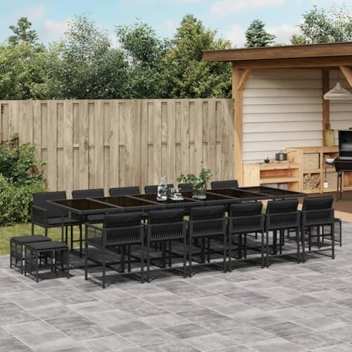 Qnhdfrt Garten Essgruppe 17 teilig Schwarz PE Rattan mit Kissen Klappbare Stühle und Hocker für Terrasse Garten und Balkon von Qnhdfrt