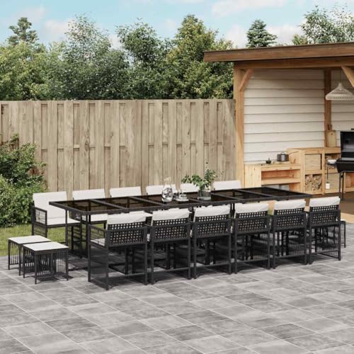 Qnhdfrt Garten Essgruppe 17 teilig Schwarz mit Kissen PE Rattan Outdoor Möbel Set Klappbare Stühle und Tisch für Terrasse Garten Balkon von Qnhdfrt