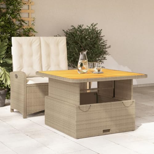 Qnhdfrt Garten Essgruppe 2 TLG Set mit Kissen Beige PE Rattan Sitzbank und höhenverstellbarem Tisch für Terrasse Garten Balkon von Qnhdfrt