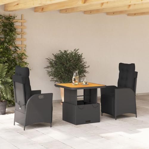 Qnhdfrt Garten Essgruppe 3 TLG Schwarz PE Rattan mit Kissen Höhenverstellbarer Tisch und Relaxsessel für Terrasse Balkon Garten Qnhdfrt Garten Essgruppe 3 TLG Schwarz PE Rattan mit Kissen Höhenverstellbarer Tisch und Relaxsessel für Terrasse Balkon Garten von Qnhdfrt