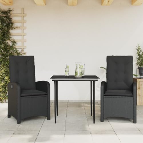 Qnhdfrt Garten Essgruppe 3 TLG Schwarz PE Rattan mit Kissen und Glas Tisch für Balkon Garten Terrasse Qnhdfrt Garten Essgruppe 3 TLG Schwarz PE Rattan mit Kissen und Glas Tisch für Balkon Garten Terrasse von Qnhdfrt