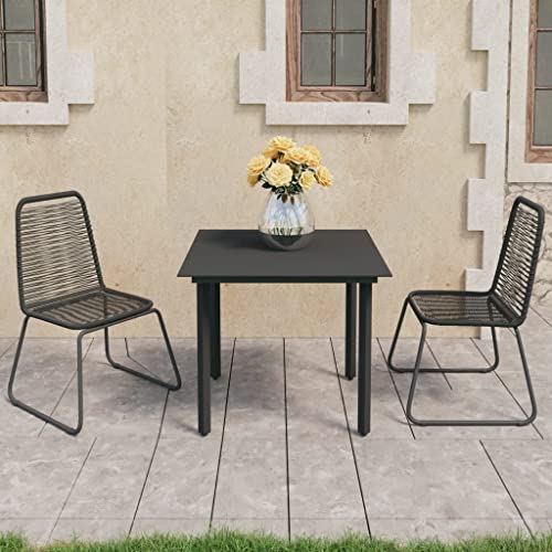 Qnhdfrt Garten Essgruppe 3 TLG Schwarz mit Glastisch und PVC Rattan Stühlen für Terrasse Balkon Garten von Qnhdfrt