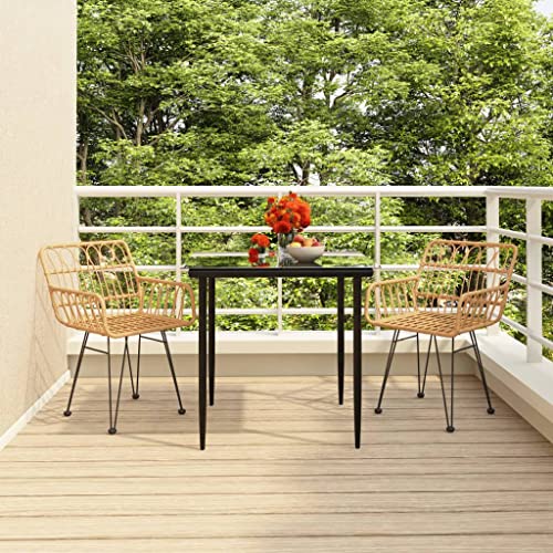 Qnhdfrt Garten Essgruppe 3 TLG Set PE Rattan Outdoor Esstisch mit 2 Stühlen Schwarz 80x80x74 cm für Balkon Terrasse Garten von Qnhdfrt