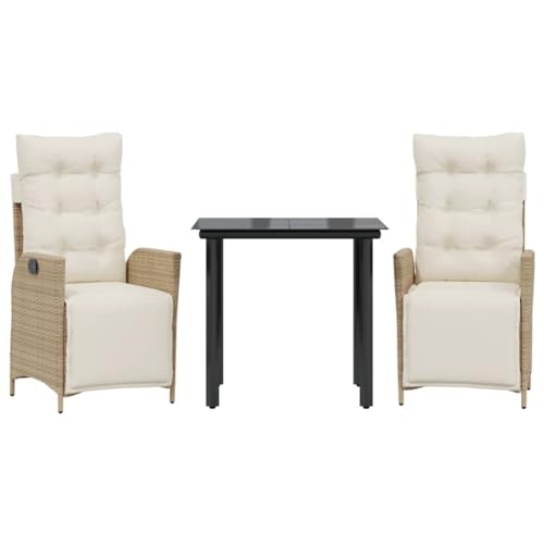 Qnhdfrt Garten Essgruppe 3 TLG Set PE Rattan mit Kissen Verstellbarer Relaxsessel und Glas Tisch für Terrasse Balkon Garten Qnhdfrt Garten Essgruppe 3 TLG Set PE Rattan mit Kissen Verstellbarer Relaxsessel und Glas Tisch für Terrasse Balkon Garten von Qnhdfrt