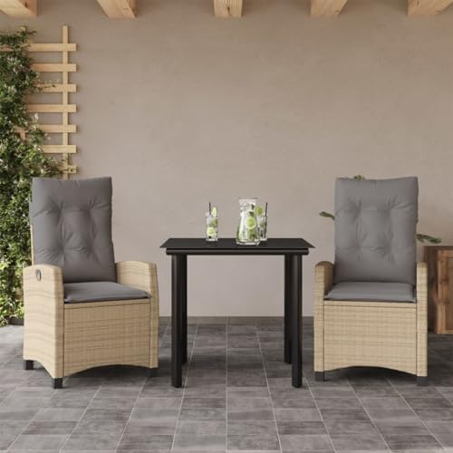 Qnhdfrt Garten Essgruppe 3 TLG Set aus PE Rattan mit Glas Tischplatte und Verstellbaren Relaxsesseln für Terrasse Garten und Balkon Qnhdfrt Garten Essgruppe 3 TLG Set aus PE Rattan mit Glas Tischplatte und Verstellbaren Relaxsesseln für Terrasse Garten und Balkon von Qnhdfrt