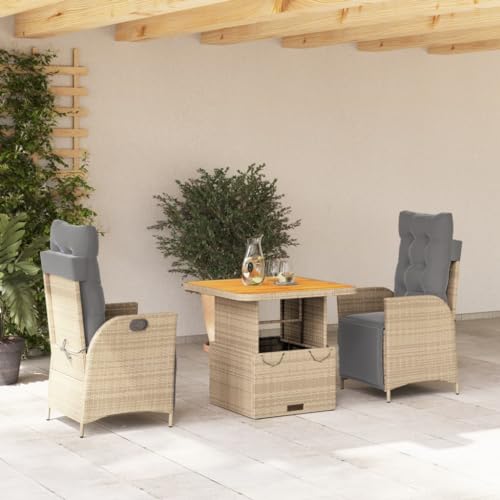 Qnhdfrt Garten Essgruppe 3 TLG Set mit Kissen Beige PE Rattan Höhenverstellbarer Tisch Verstellbare Liegen für Terrasse Balkon und Garten Qnhdfrt Garten Essgruppe 3 TLG Set mit Kissen Beige PE Rattan Höhenverstellbarer Tisch Verstellbare Liegen für Terrasse Balkon und Garten von Qnhdfrt