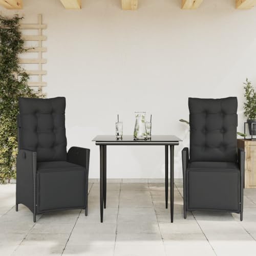 Qnhdfrt Garten Essgruppe 3 Teile Schwarz PE Rattan mit Kissen Verstellbare Relaxsessel und Glas Tisch Set für Terrasse Balkon Garten Qnhdfrt Garten Essgruppe 3 Teile Schwarz PE Rattan mit Kissen Verstellbare Relaxsessel und Glas Tisch Set für Terrasse Balkon Garten von Qnhdfrt