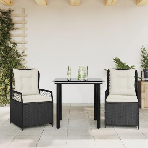 Qnhdfrt Garten Essgruppe 3 teilig Schwarz PE Rattan mit Kissen und Glas Tisch für Terrasse Balkon Garten Qnhdfrt Garten Essgruppe 3 teilig Schwarz PE Rattan mit Kissen und Glas Tisch für Terrasse Balkon Garten von Qnhdfrt
