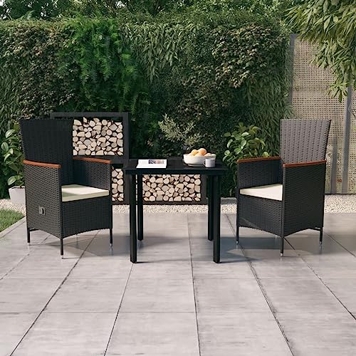 Qnhdfrt Garten Essgruppe 3 teilig Schwarz mit Cremeweißen Kissen PE Rattan und Glas Tisch 80 x 80 cm für Terrasse Balkon Garten Qnhdfrt Garten Essgruppe 3 teilig Schwarz mit Cremeweißen Kissen PE Rattan und Glas Tisch 80 x 80 cm für Terrasse Balkon Garten von Qnhdfrt