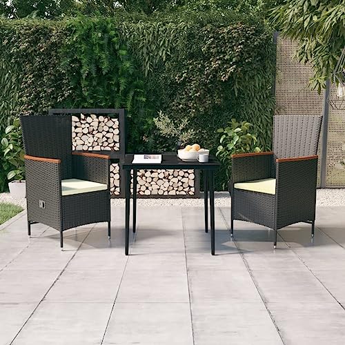 Qnhdfrt Garten Essgruppe 3 teilig Schwarz mit Kissen PE Rattan Akazienholz Pulverbeschichtet Stahl 80x80 cm Tisch und 2 Stühle für Terrasse Balkon Garten Qnhdfrt Garten Essgruppe 3 teilig Schwarz mit Kissen PE Rattan Akazienholz Pulverbeschichtet Stahl 80x80 cm Tisch und 2 Stühle für Terrasse Balkon Garten von Qnhdfrt