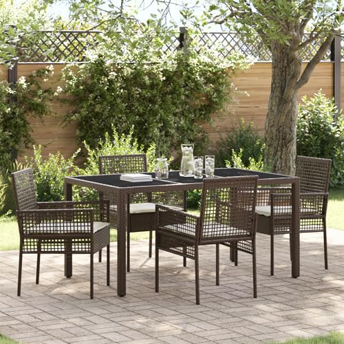 Qnhdfrt Garten Essgruppe 4-Sitzer Braun Poly Rattan mit Stahlrahmen Glasplatte Rechteckig 150x90cm für Outdoor Möbel Terrasse Balkon von Qnhdfrt