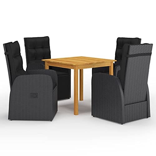 Qnhdfrt Garten Essgruppe 4 Stühle Set Akazienholz Tisch Outdoor PE Rattan Schwarz Sitzgruppe für Balkon Garten Terrasse von Qnhdfrt