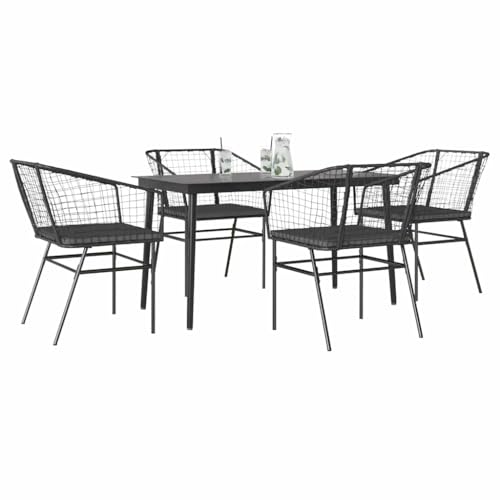 Qnhdfrt Garten Essgruppe 4 Stühle Tisch PE Rattan Schwarz mit Kissen Glas Tischplatte Outdoor Sitzgruppe für Garten Terrasse Balkon Qnhdfrt Garten Essgruppe 4 Stühle Tisch PE Rattan Schwarz mit Kissen Glas Tischplatte Outdoor Sitzgruppe für Garten Terrasse Balkon von Qnhdfrt