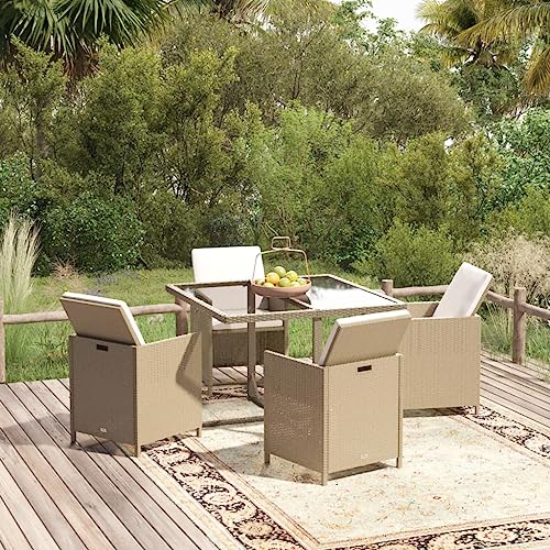 Qnhdfrt Garten Essgruppe 4 Stühle mit Kissen PE Rattan Outdoor Esstisch Set Beige Modernes Design Wetterfest und Robust für Terrasse Garten Balkon von Qnhdfrt