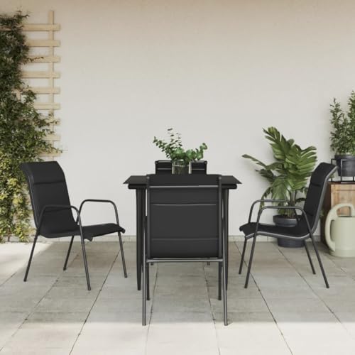 Qnhdfrt Garten Essgruppe 4 Stühle und Tisch Set Schwarz Outdoor Möbel aus Stahl und Textilene mit Polsterung für Terrasse Balkon und Gartenbereich Qnhdfrt Garten Essgruppe 4 Stühle und Tisch Set Schwarz Outdoor Möbel aus Stahl und Textilene mit Polsterung für Terrasse Balkon und Gartenbereich von Qnhdfrt