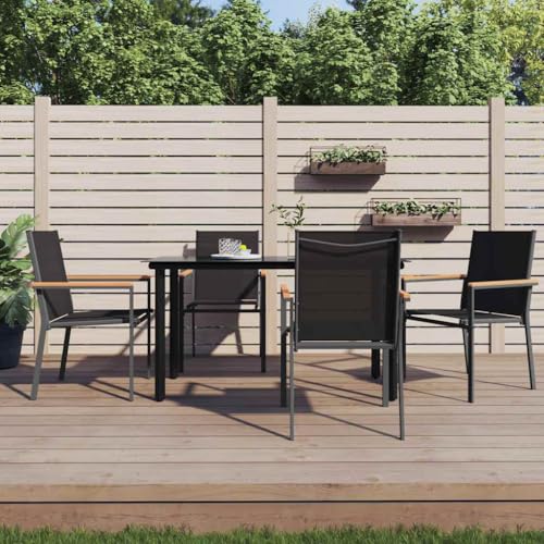 Qnhdfrt Garten Essgruppe 4 Stühle und Tisch Set Schwarz Textilene Stahl Outdoor Möbel für Balkon Terrasse Garten Qnhdfrt Garten Essgruppe 4 Stühle und Tisch Set Schwarz Textilene Stahl Outdoor Möbel für Balkon Terrasse Garten von Qnhdfrt