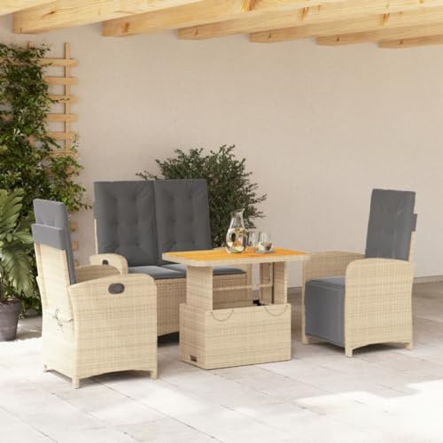 Qnhdfrt Garten Essgruppe 4 TLG Poly Rattan Set mit Kissen Beige Höhenverstellbarer Tisch und Relaxsessel für Terrasse Garten Balkon Qnhdfrt Garten Essgruppe 4 TLG Poly Rattan Set mit Kissen Beige Höhenverstellbarer Tisch und Relaxsessel für Terrasse Garten Balkon von Qnhdfrt