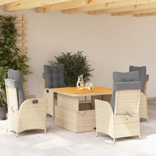 Qnhdfrt Garten Essgruppe 5 TLG PE Rattan Set mit Kissen Höhenverstellbarer Tisch und Relaxsessel für Terrasse Garten Balkon von Qnhdfrt