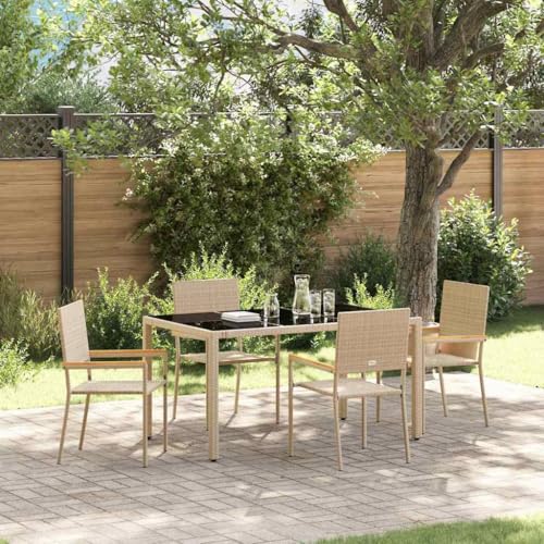 Qnhdfrt Garten-Essgruppe 5-TLG Poly-Rattan Beige 150x90x75 cm mit gehärteter Glasplatte und gepolsterten Gartenstühlen Modernes Design Robust und wetterfest für Garten Terrasse Balkon Qnhdfrt Garten-Essgruppe 5-TLG Poly-Rattan Beige 150x90x75 cm mit gehärteter Glasplatte und gepolsterten Gartenstühlen Modernes Design Robust und wetterfest für Garten Terrasse Balkon von Qnhdfrt