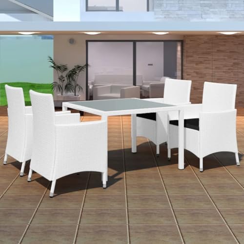 Qnhdfrt Garten Essgruppe 5 TLG Rattan Set Cremeweiß mit Glasplatte 90x90 cm Outdoor Sitzgruppe für Terrasse Balkon Garten Qnhdfrt Garten Essgruppe 5 TLG Rattan Set Cremeweiß mit Glasplatte 90x90 cm Outdoor Sitzgruppe für Terrasse Balkon Garten von Qnhdfrt