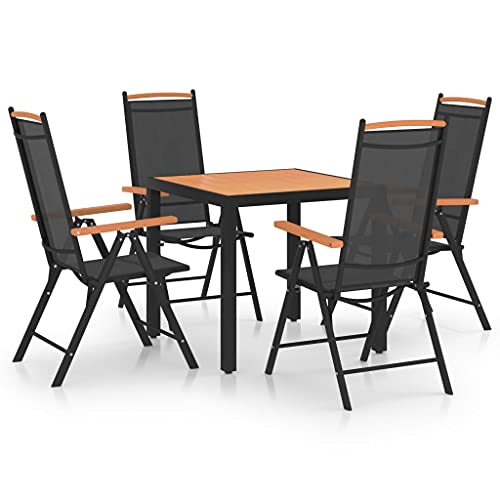 Qnhdfrt Garten Essgruppe 5 TLG Schwarz Aluminium Tisch und 4 Stühle Set mit Verstellbaren Rückenlehnen für Terrasse Balkon und Garten von Qnhdfrt