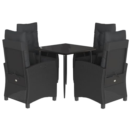 Qnhdfrt Garten Essgruppe 5 TLG Schwarz PE Rattan mit Kissen Verstellbare Lounge Möbel für Terrasse Balkon und Garten 80 x 80 cm von Qnhdfrt