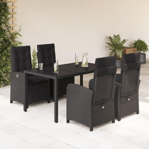 Qnhdfrt Garten Essgruppe 5 TLG Schwarz PE Rattan mit Kissen und Glas Tischplatte für Terrasse Garten und Balkon von Qnhdfrt