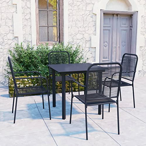 Qnhdfrt Garten Essgruppe 5-TLG Schwarz Retro Design Outdoor Esstisch mit 4 Stühlen aus Stahl und Glas für Terrasse Balkon Garten von Qnhdfrt
