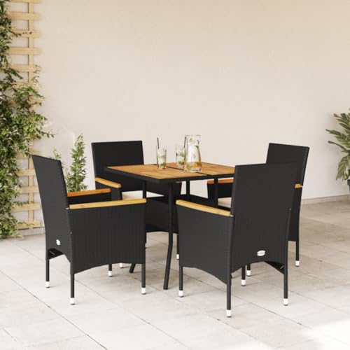 Qnhdfrt Garten Essgruppe 5 TLG Schwarz mit Kissen PE Rattan Akazie 80x80 cm für Terrasse Balkon Garten Qnhdfrt Garten Essgruppe 5 TLG Schwarz mit Kissen PE Rattan Akazie 80x80 cm für Terrasse Balkon Garten von Qnhdfrt