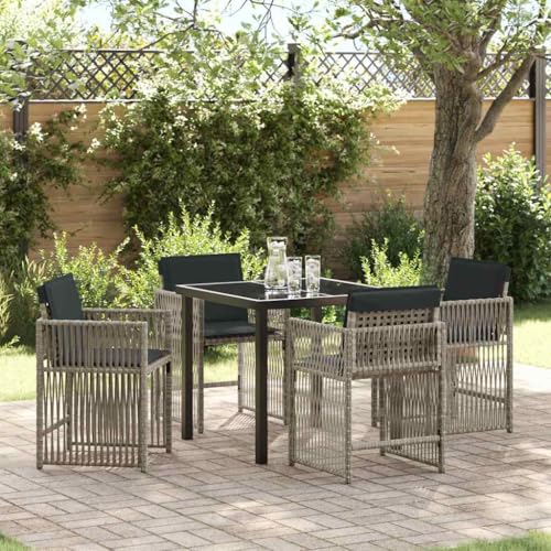 Qnhdfrt Garten Essgruppe 5 TLG Set Modernes Poly-Rattan Bistro Sitzgruppe 80x80 cm Gartentisch mit 4 Stühlen Hellgrau Robust und Langlebig für Balkon Terrasse Garten von Qnhdfrt