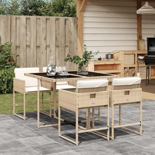 Qnhdfrt Garten Essgruppe 5 TLG Set mit Kissen Beige PE Rattan Klappstühle und Tisch für Terrasse Balkon Garten Qnhdfrt Garten Essgruppe 5 TLG Set mit Kissen Beige PE Rattan Klappstühle und Tisch für Terrasse Balkon Garten von Qnhdfrt