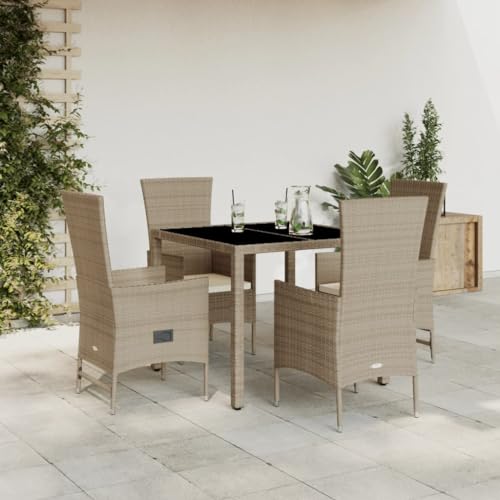 Qnhdfrt Garten Essgruppe 5 TLG Set mit Kissen Beige PE Rattan Outdoor Möbel für Terrasse Garten und Balkon Qnhdfrt Garten Essgruppe 5 TLG Set mit Kissen Beige PE Rattan Outdoor Möbel für Terrasse Garten und Balkon von Qnhdfrt