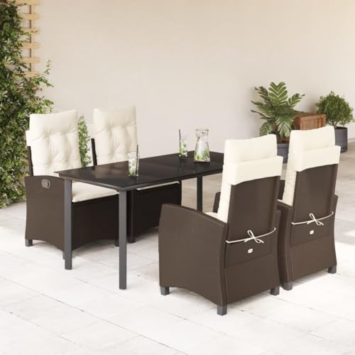 Qnhdfrt Garten Essgruppe 5 TLG Set mit Kissen PE Rattan Outdoor Möbel für Terrasse Garten Balkon 160 x 80 cm Braun Cremeweiß von Qnhdfrt