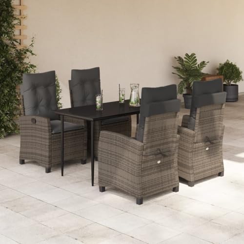 Qnhdfrt Garten Essgruppe 5 teilig Grau PE Rattan mit Kissen und Glas Tischplatte 140 x 70 cm für Terrasse Balkon Garten Qnhdfrt Garten Essgruppe 5 teilig Grau PE Rattan mit Kissen und Glas Tischplatte 140 x 70 cm für Terrasse Balkon Garten von Qnhdfrt