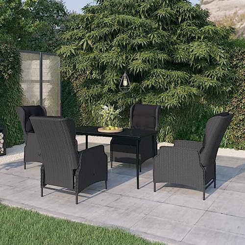 Qnhdfrt Garten Essgruppe 5 teilig Outdoor Set mit Glas Tisch und Liegefunktion Stühlen aus PE Rattan für Terrasse Balkon Garten von Qnhdfrt