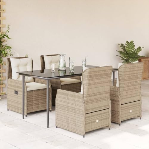 Qnhdfrt Garten Essgruppe 5 teilig Poly Rattan Set mit Kissen Beige Outdoor Sitzgruppe für Garten Terrasse Balkon von Qnhdfrt
